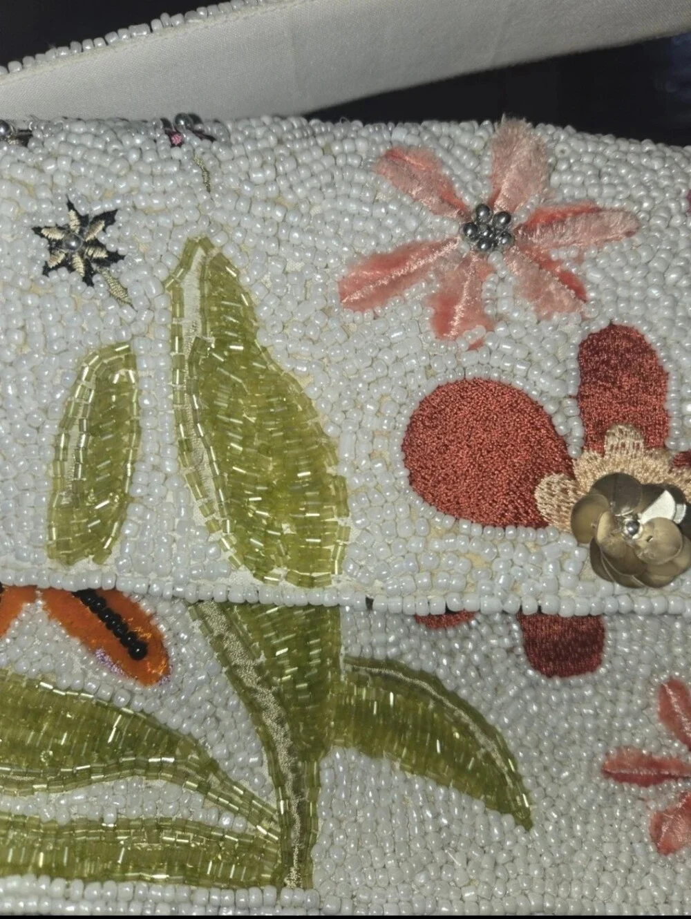 Anthropology Beaded Embroidered Handbag White Floral Shoulder Bag